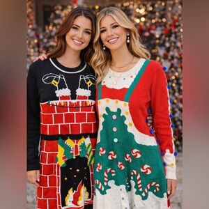 Festive Black and Red Sweater Dress